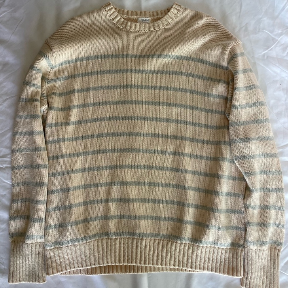 Brandy Melville Cream and Green Crew Neck Sweater